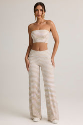 Modal Foldover Wide-Leg Trousers in Pink & Yellow Stripe